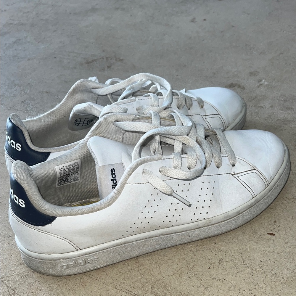 adidas White Leather Sneakers with Navy Heel